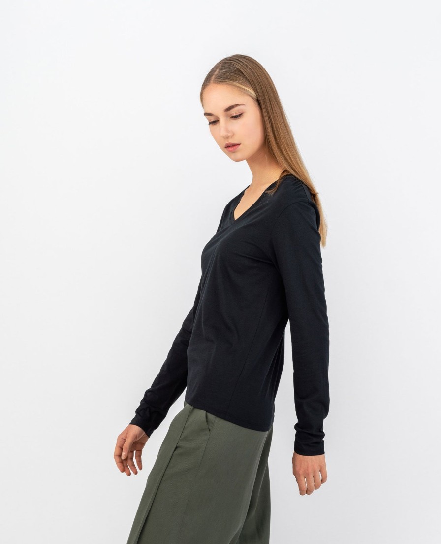 Women Grana Tee Shirts | Organic Pima Cotton Long Sleeve V Neck Tee