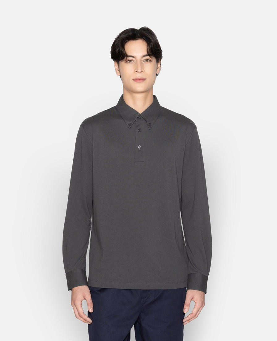 Men Grana Tees & Polos | Pique Buttoned Collar Long Sleeve Polo