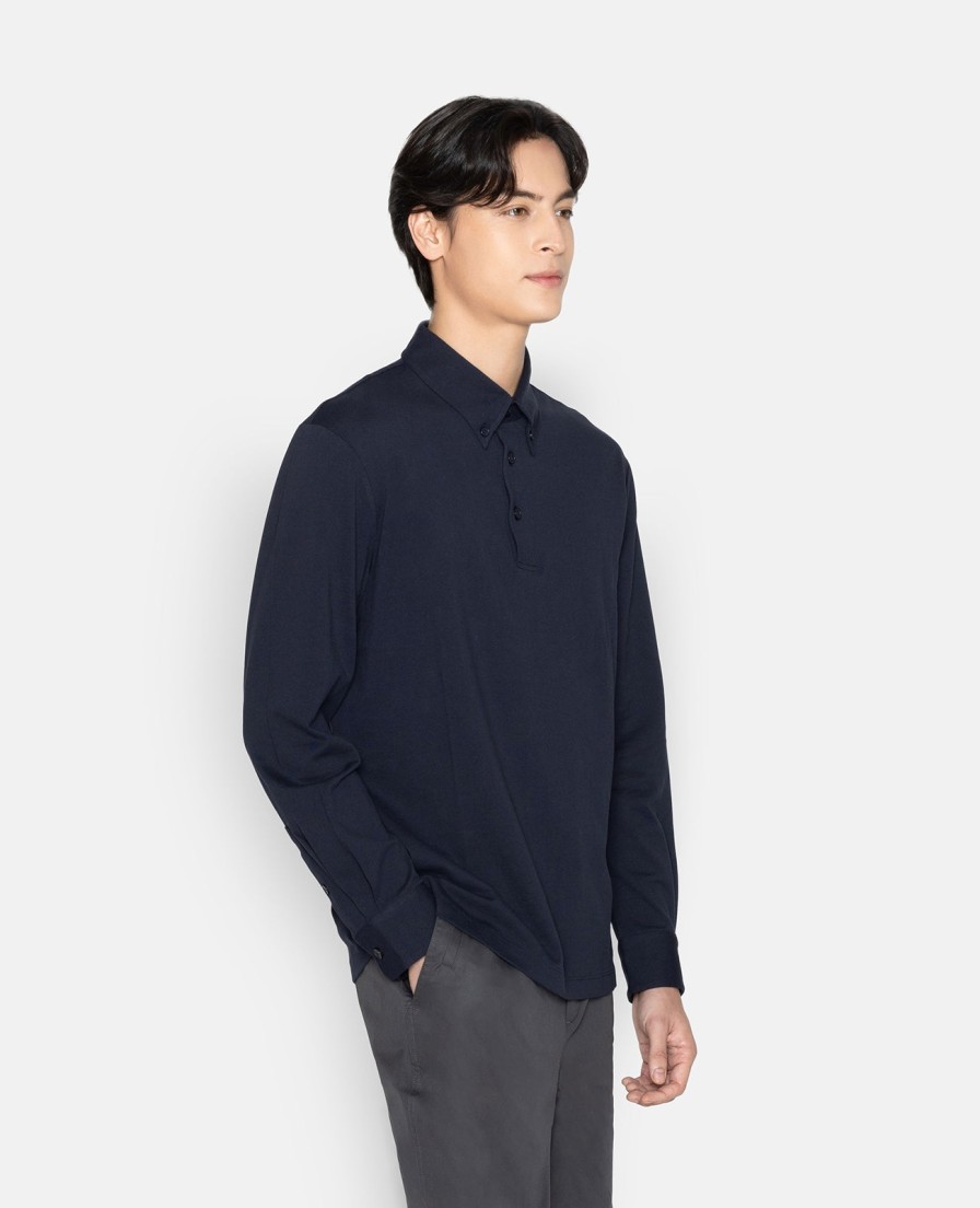 Men Grana Tees & Polos | Pique Buttoned Collar Long Sleeve Polo