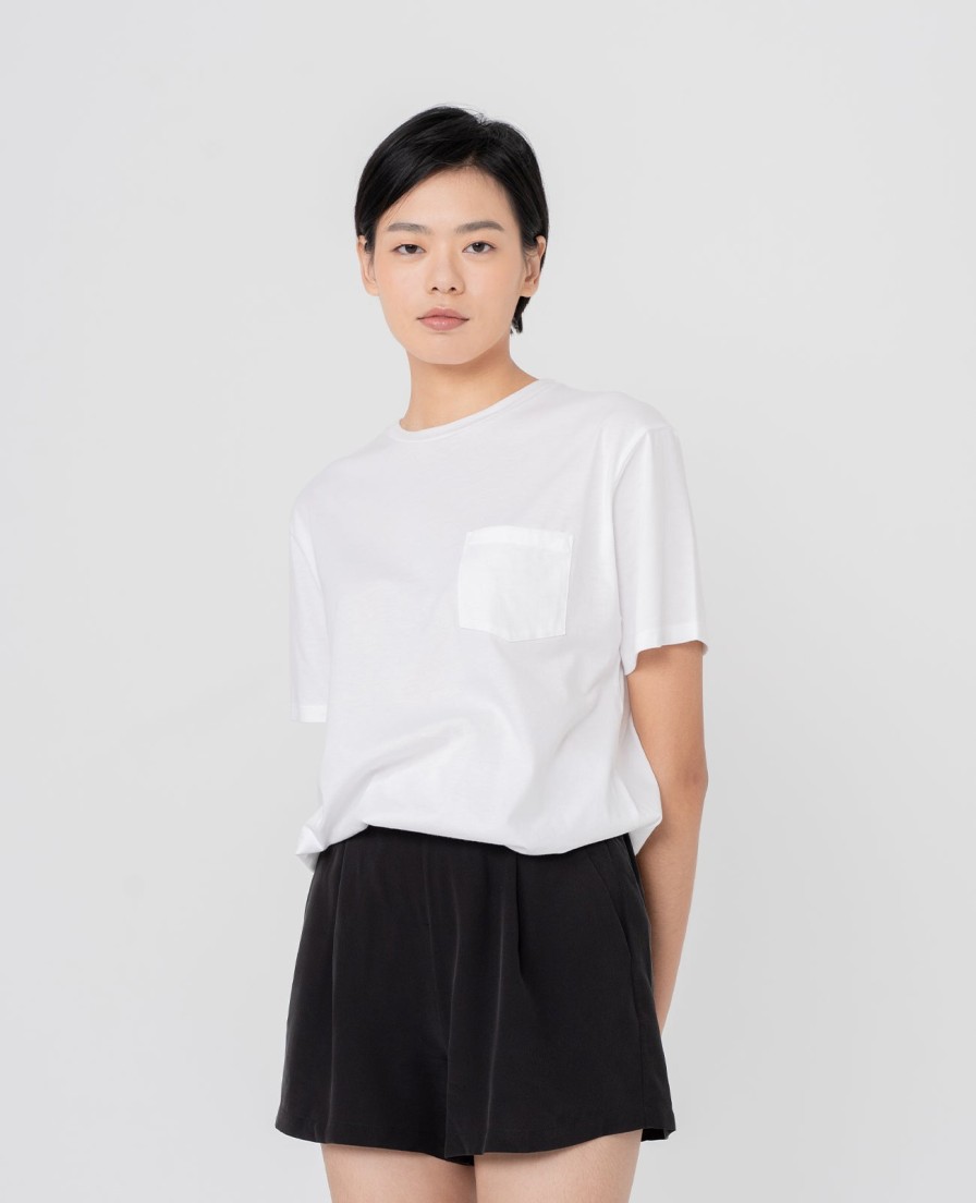 Women Grana Tee Shirts | Supima Crew Neck Pocket Tee