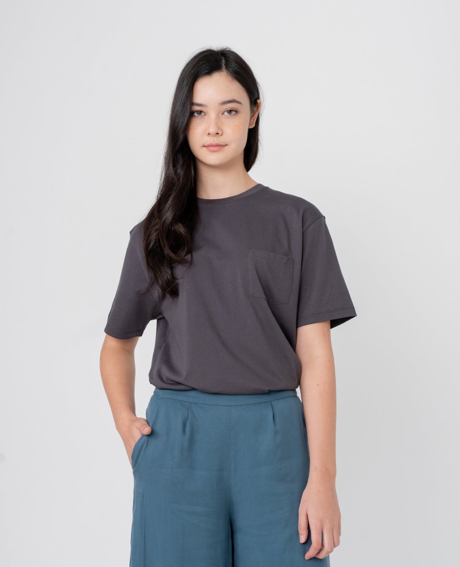 Women Grana Tee Shirts | Supima Crew Neck Pocket Tee