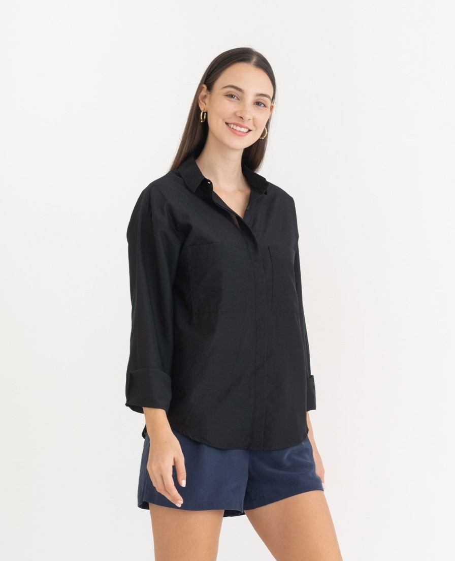 Women Grana Shirts & Blouses | Silk Cotton Boyfriend Shirt