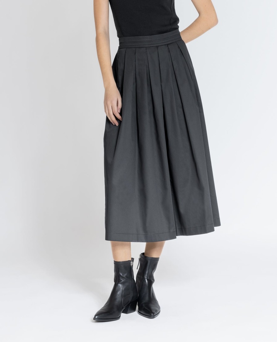 Women Grana Skirts | Supima Poplin Pleated Midi Skirt