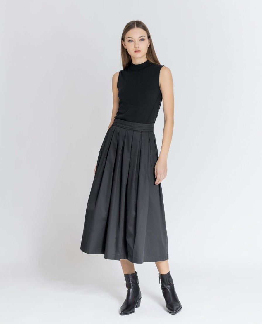 Women Grana Skirts | Supima Poplin Pleated Midi Skirt