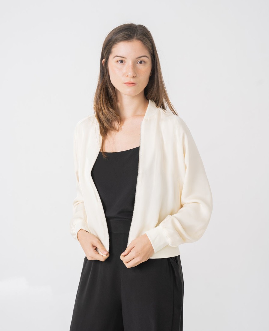 Women Grana Sweaters & Cardigans | Silk Bomber Jacket