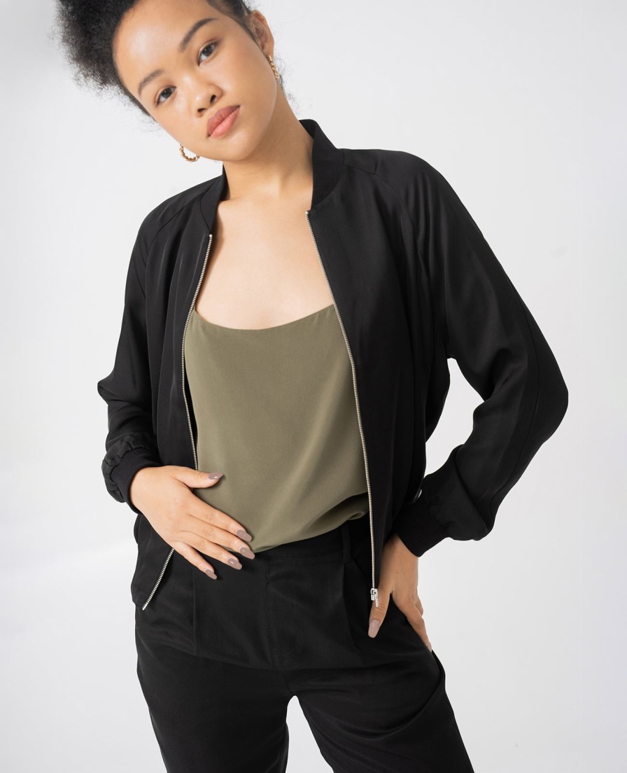 Women Grana Sweaters & Cardigans | Silk Bomber Jacket