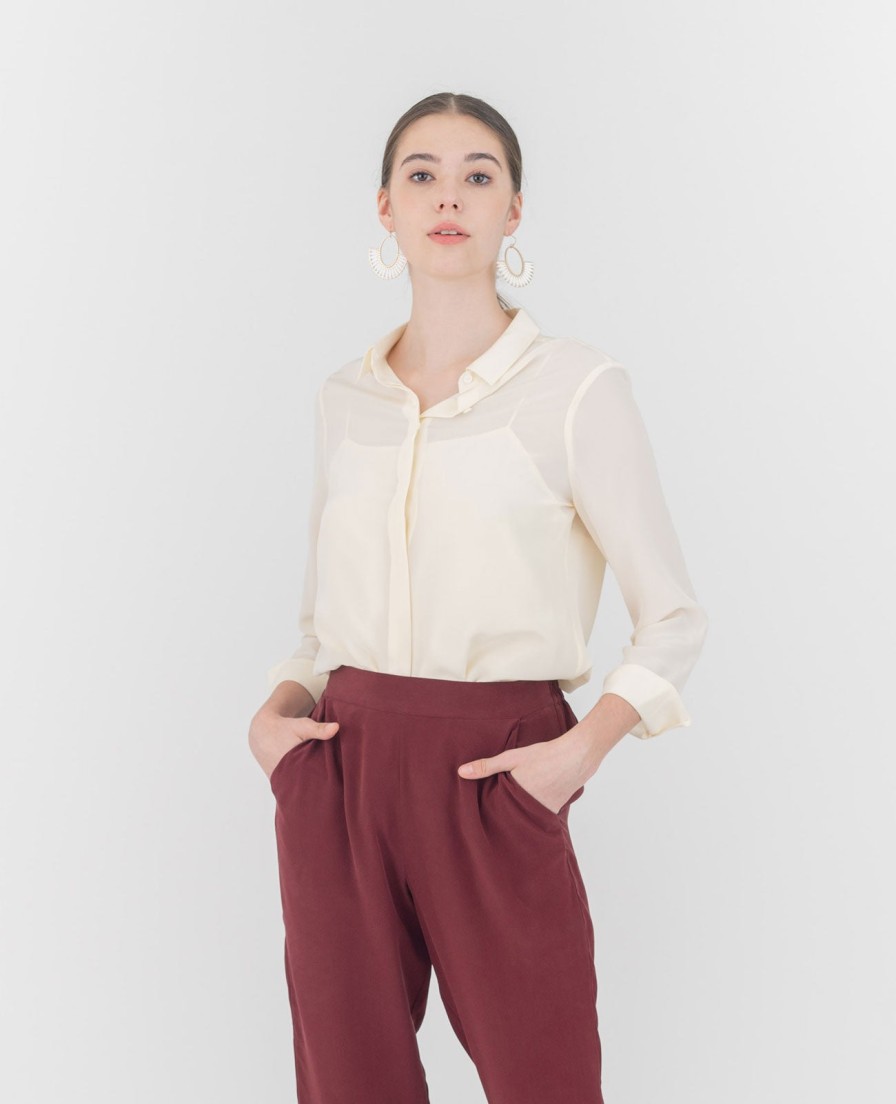 Women Grana Shirts & Blouses | Women Silk Long Sleeve Shirt