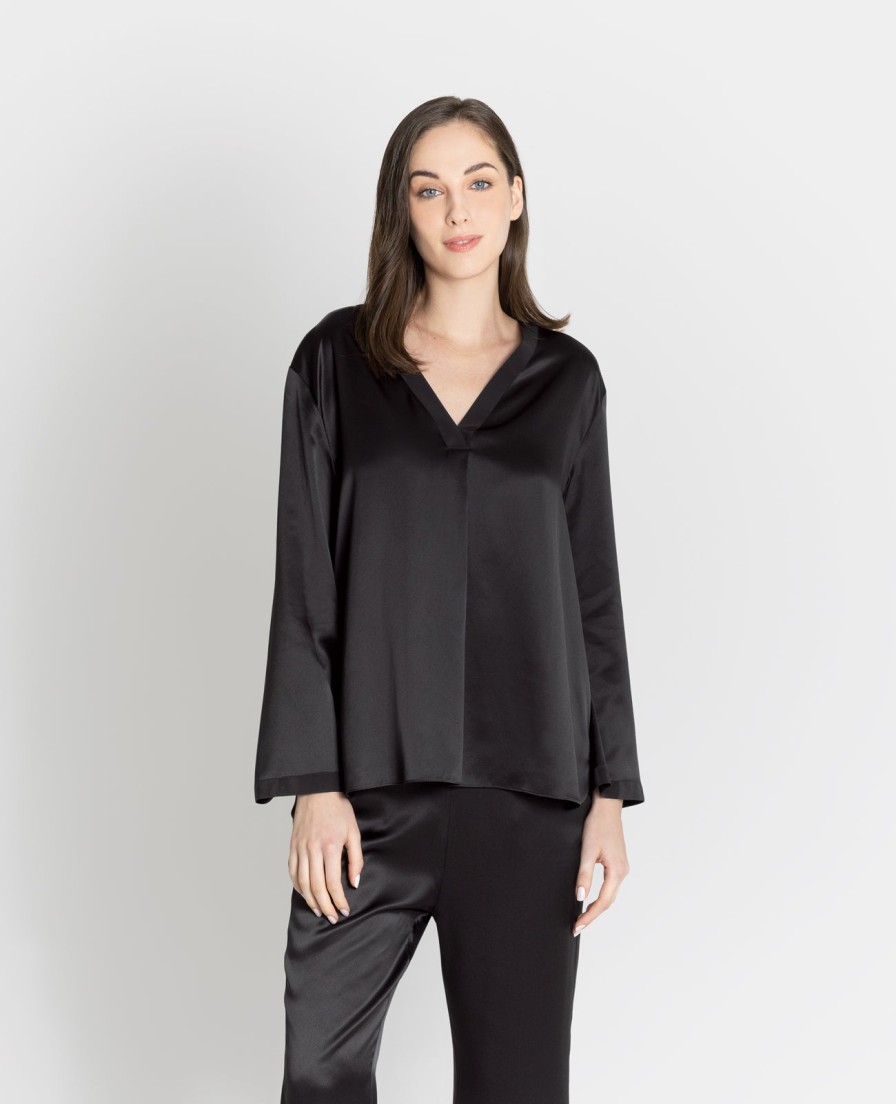 Women Grana Shirts & Blouses | Silk Pyjamas V-Neck Pull Over Blouse