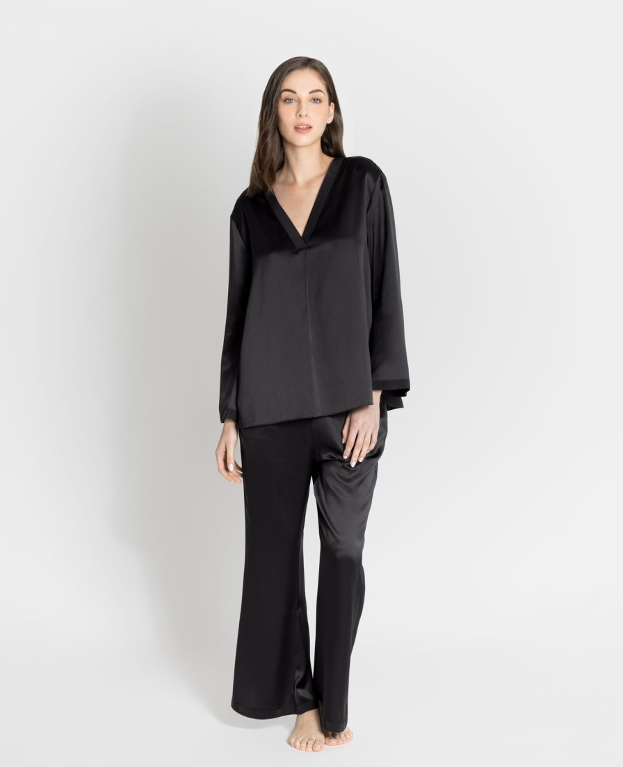 Women Grana Shirts & Blouses | Silk Pyjamas V-Neck Pull Over Blouse