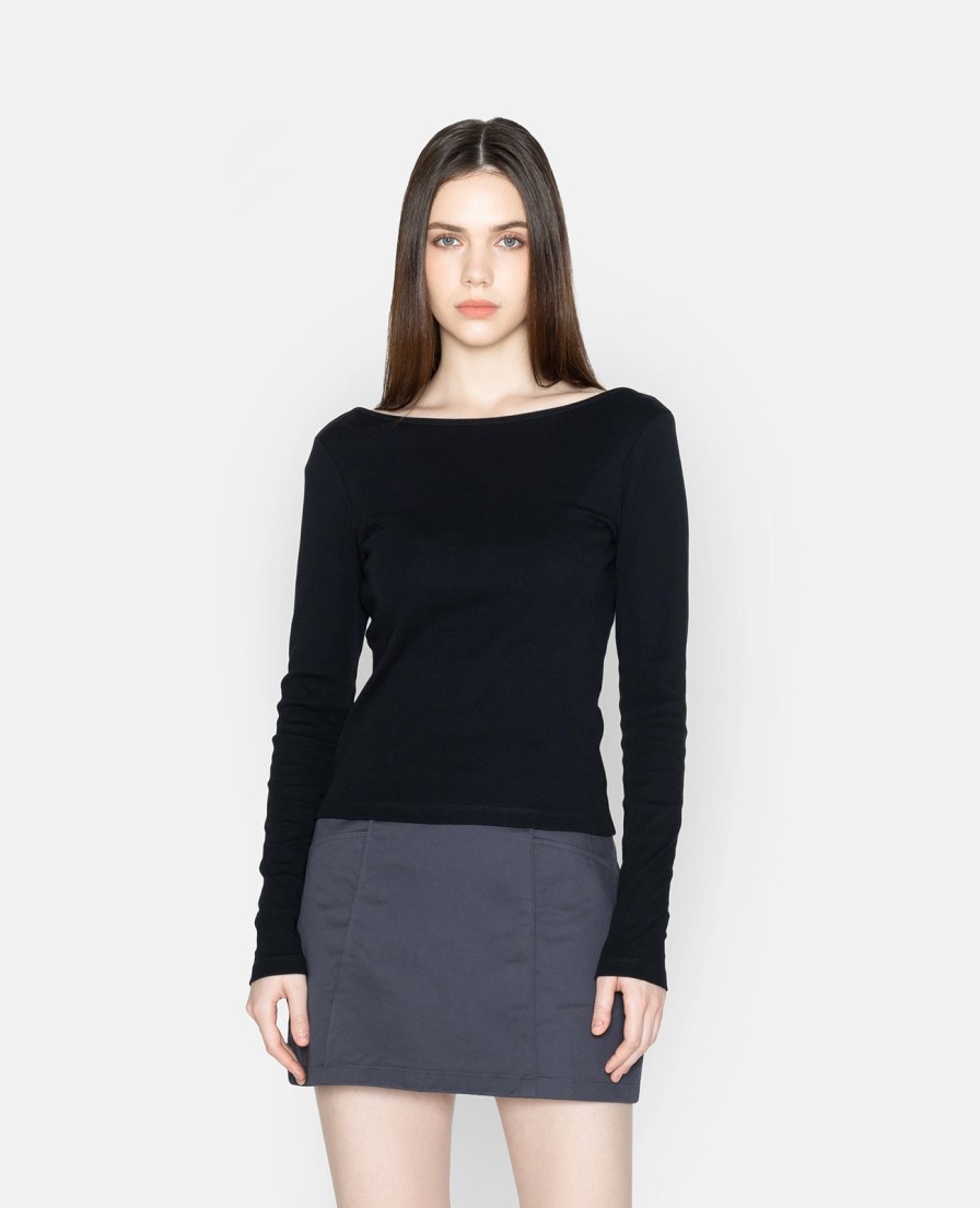 Women Grana Tee Shirts | Supima 2Way Ribbed Long Sleeve Tee