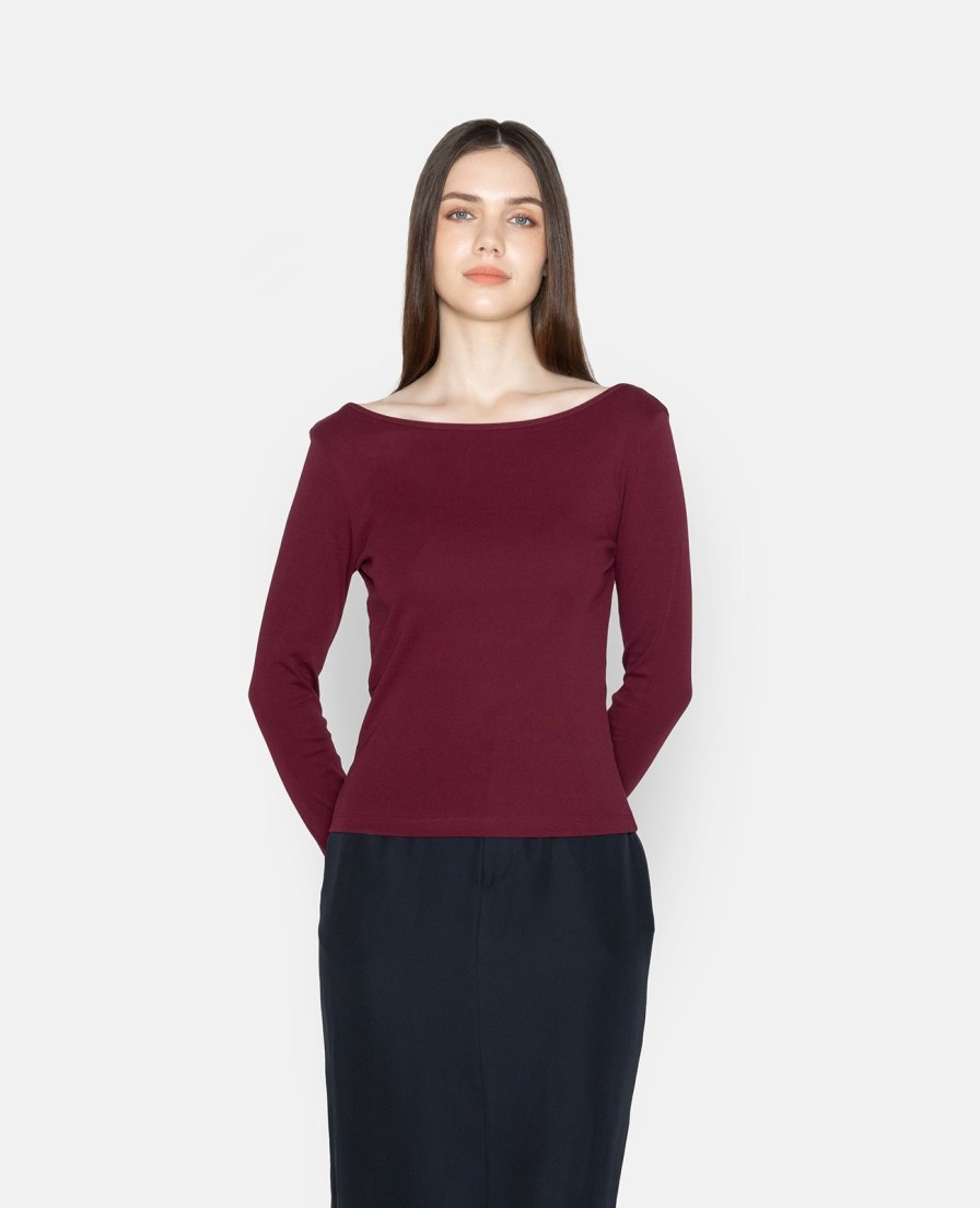 Women Grana Tee Shirts | Supima 2Way Ribbed Long Sleeve Tee