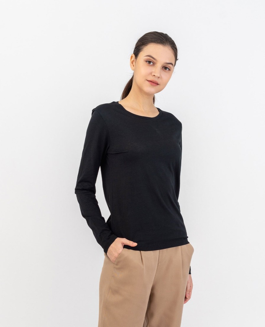 Women Grana Tee Shirts | Organic Pima Cotton Long Sleeve Crew Neck Tee