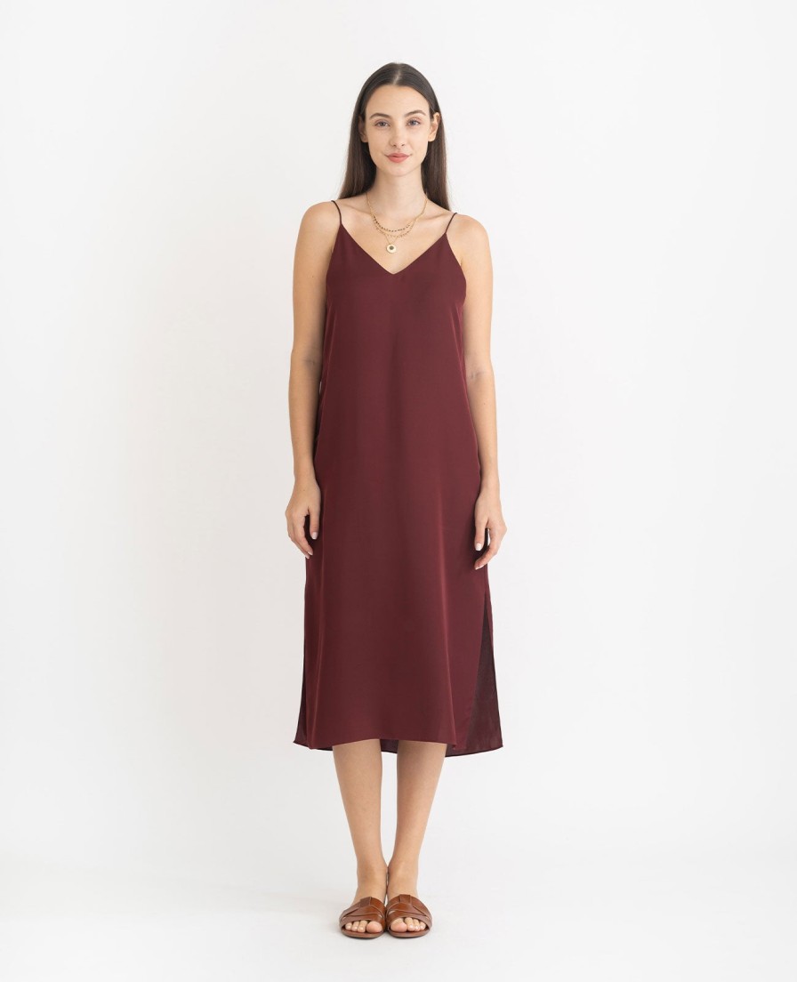 Women Grana One Piece Dresses | Silk V Neck Slip Dress