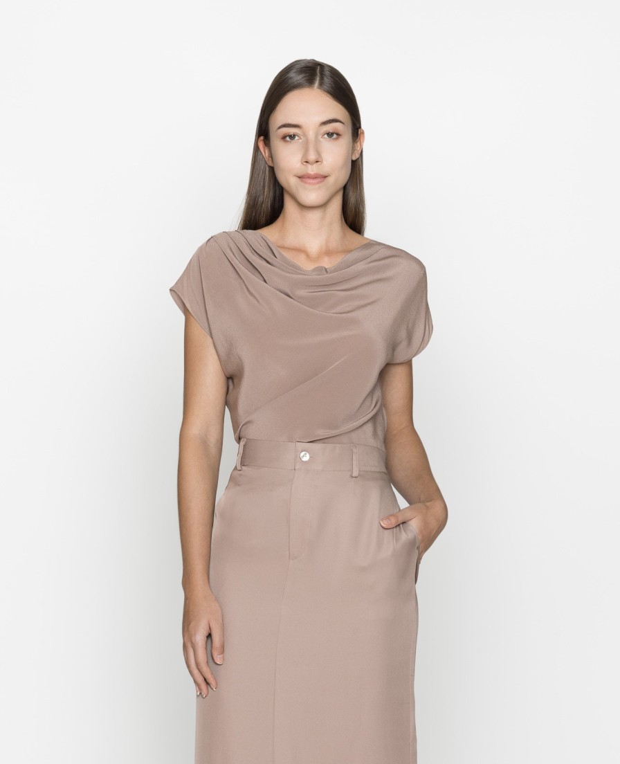 Women Grana Tee Shirts | Silk Draped Neck Tee