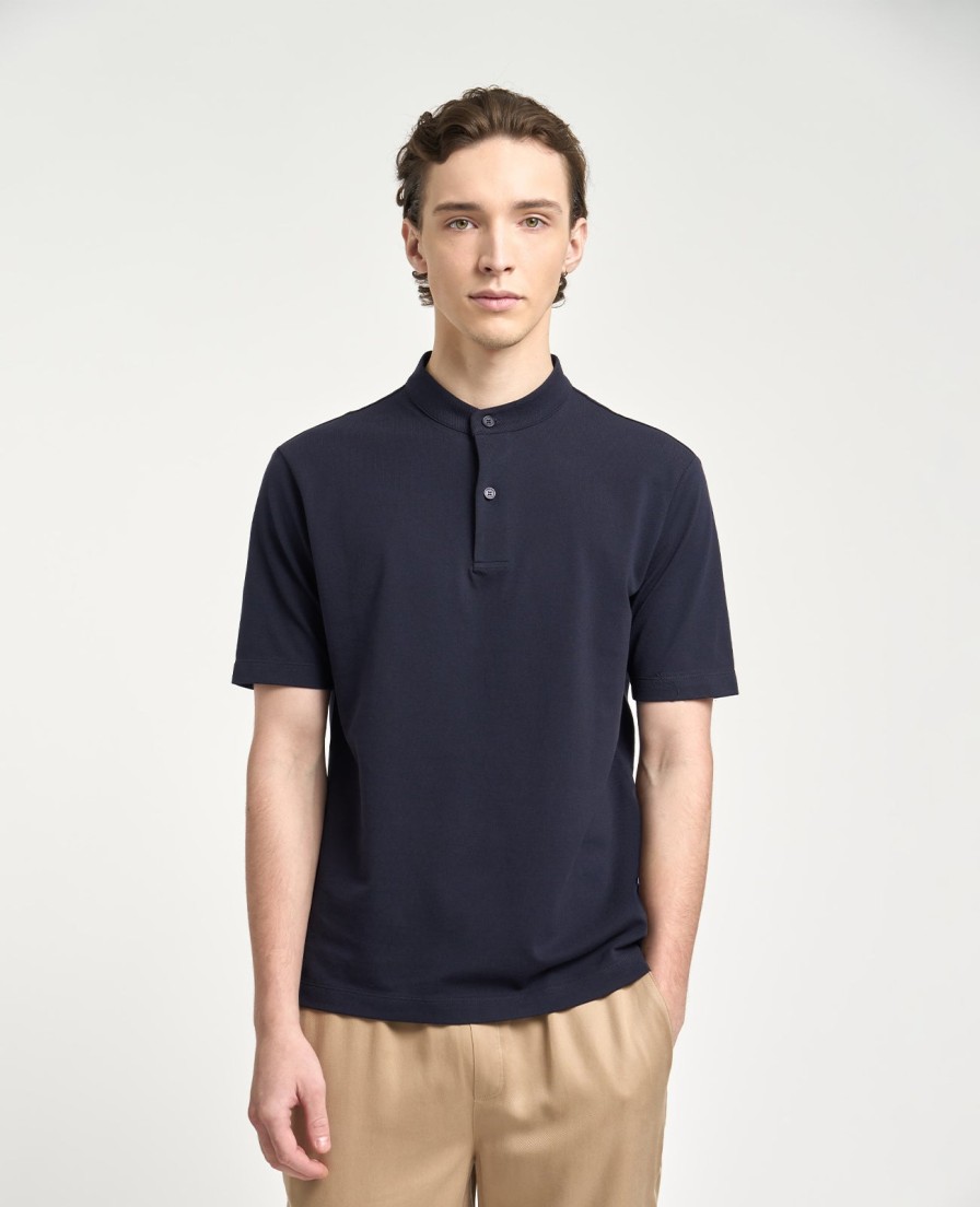 Men Grana Tees & Polos | Supima Pique Band Collar Polo