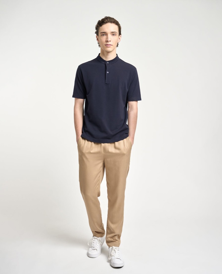 Men Grana Tees & Polos | Supima Pique Band Collar Polo