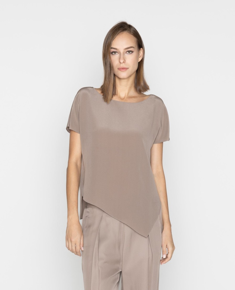 Women Grana Tee Shirts | Silk Asymmetic Tee