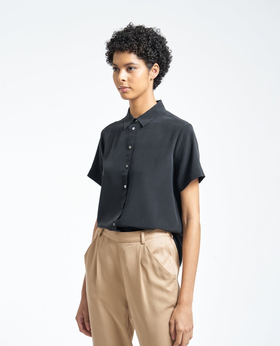 Women Grana Shirts & Blouses | Silk Short Sleeve Shirt