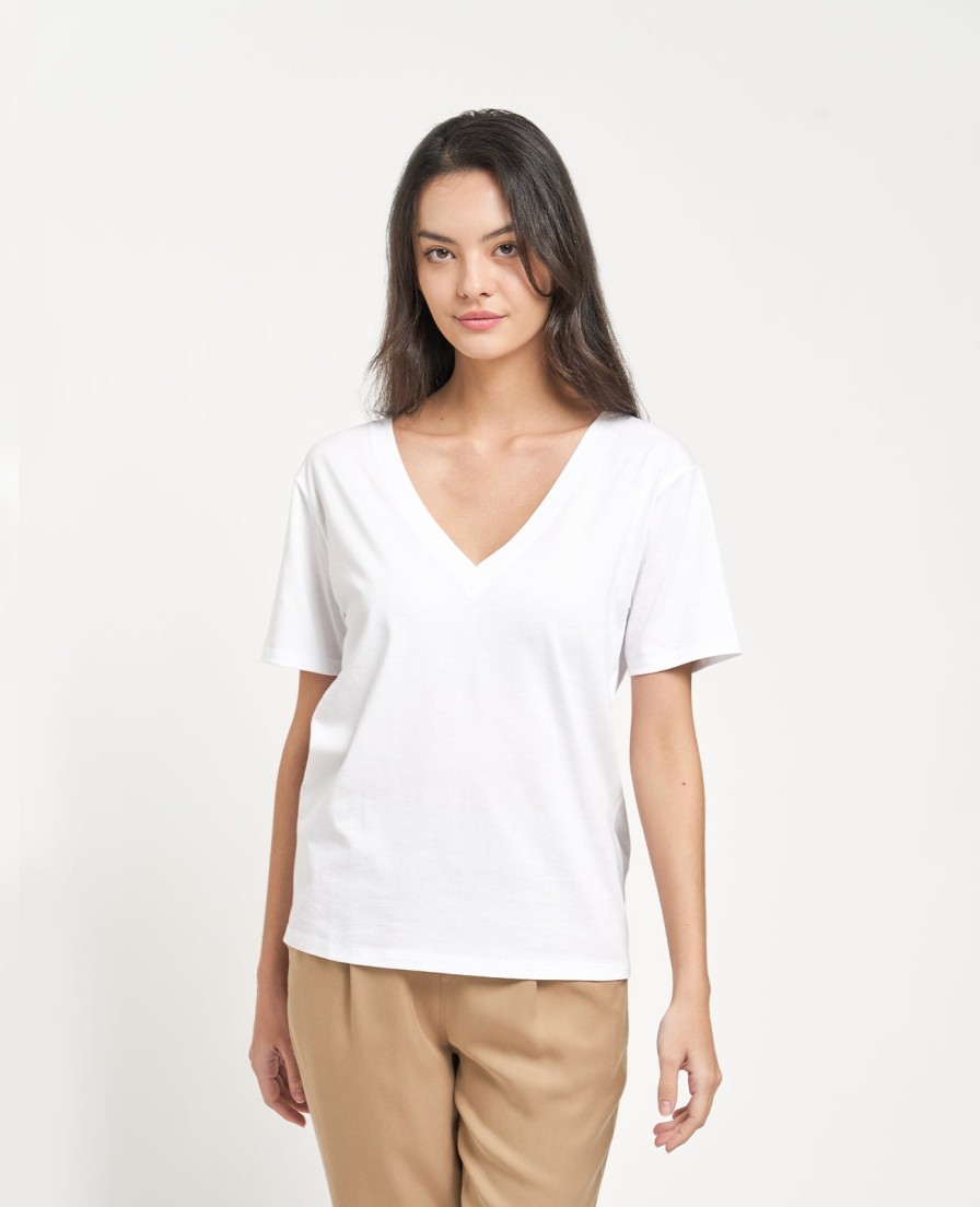 Women Grana Tee Shirts | Supima Double V Neck Tee