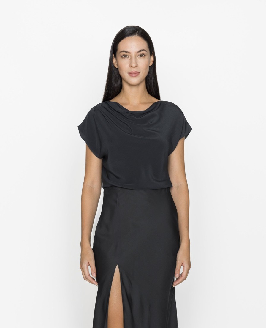 Women Grana Shirts & Blouses | Silk Draped Neck Tee